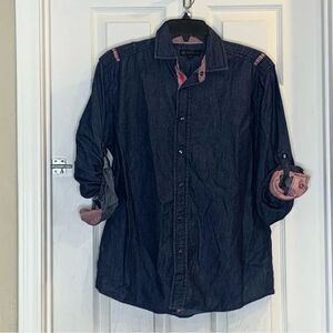 Smash Dress Shirt Men Size S Blue Denim Shirt Long Sleeve Rolled Sleeves